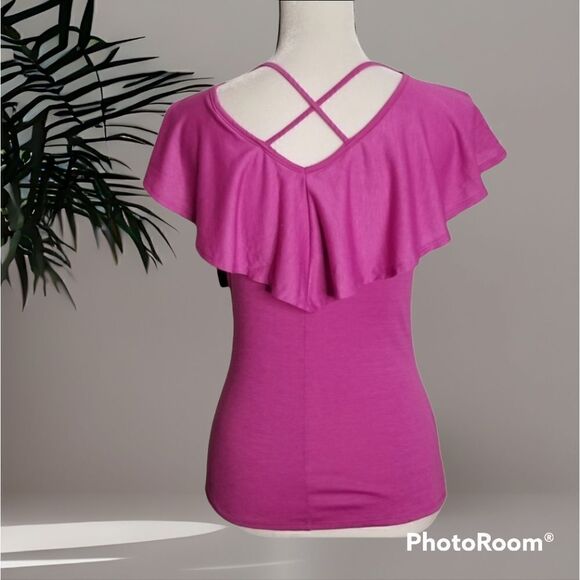 5/$25 NWT Purple draped ruffle short sleeve Top - Picture 3 of 4